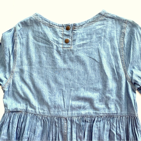 Esley Chambray Babydoll Mini Cotton Dress Medium Summer Fall Breathable Casual - Picture 7 of 13